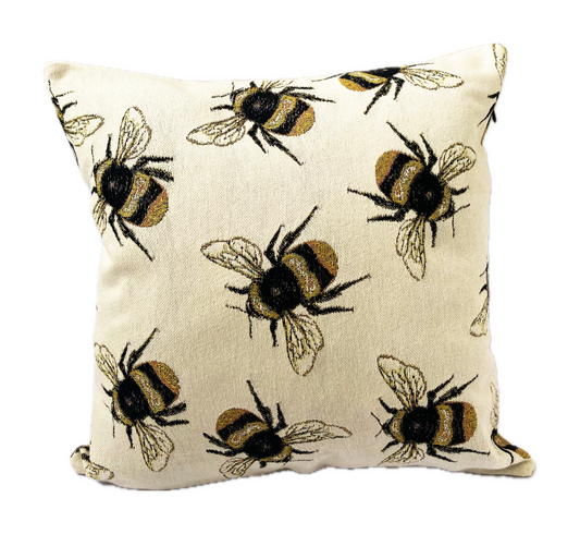 just cushions tapestry cushion large bees on cream background woven fabric oblong cushions handmade in the uk